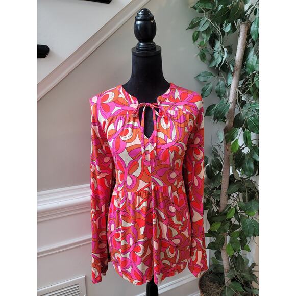 Lascana For Venus Boho Top Women's Size XL Multicolor Floral Long Flare Sleeve - Picture 1 of 11